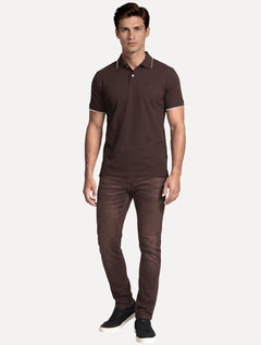 Polo Aramis Masculina Piquet White Friso Bordô Escuro