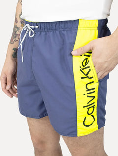 Short Calvin Klein Swimwear D'Água Yellow Vertical Azul Escuro