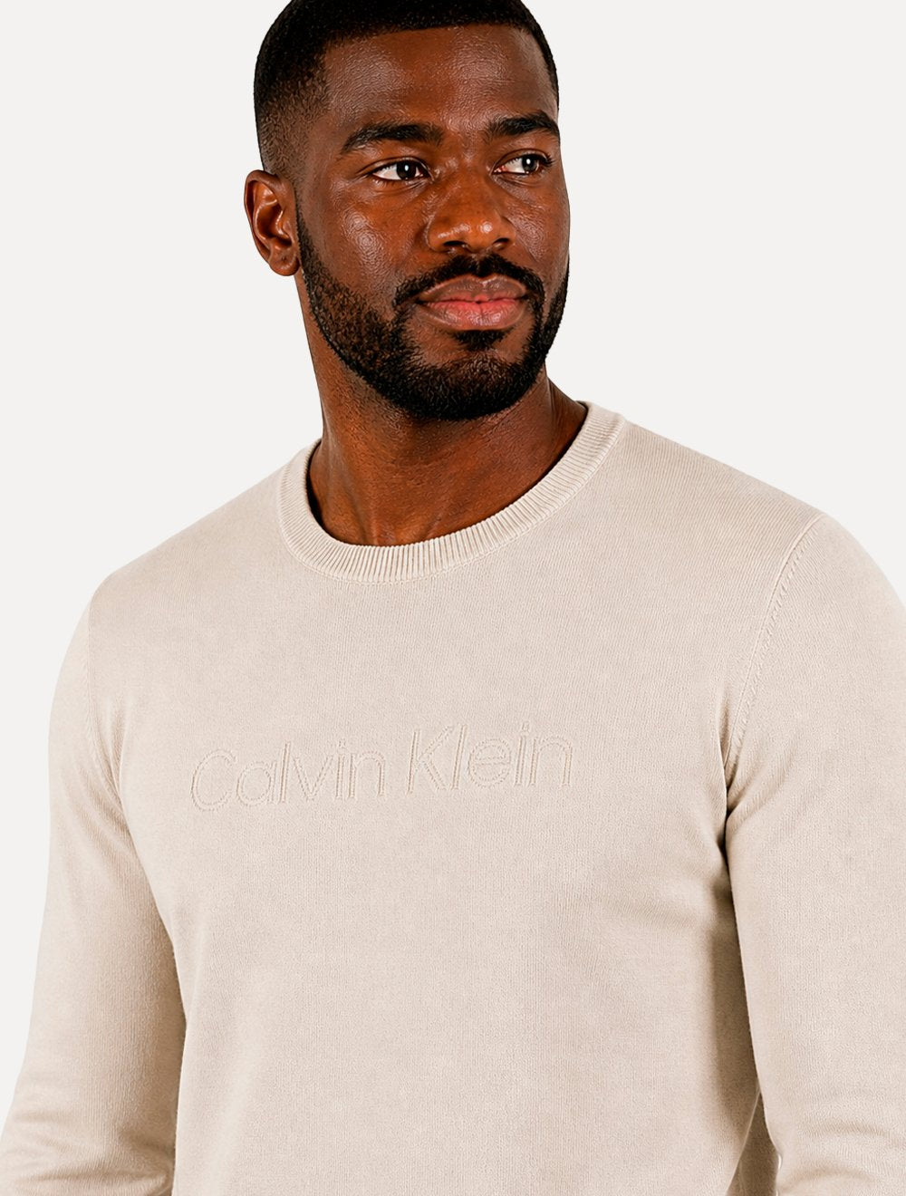 Suéter Calvin Klein Jeans Masculino Tricot Gola Careca Liso Areia