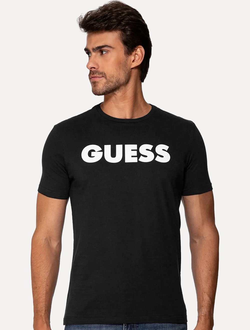 Camiseta Guess Masculina Silk Rubber Logo Preta