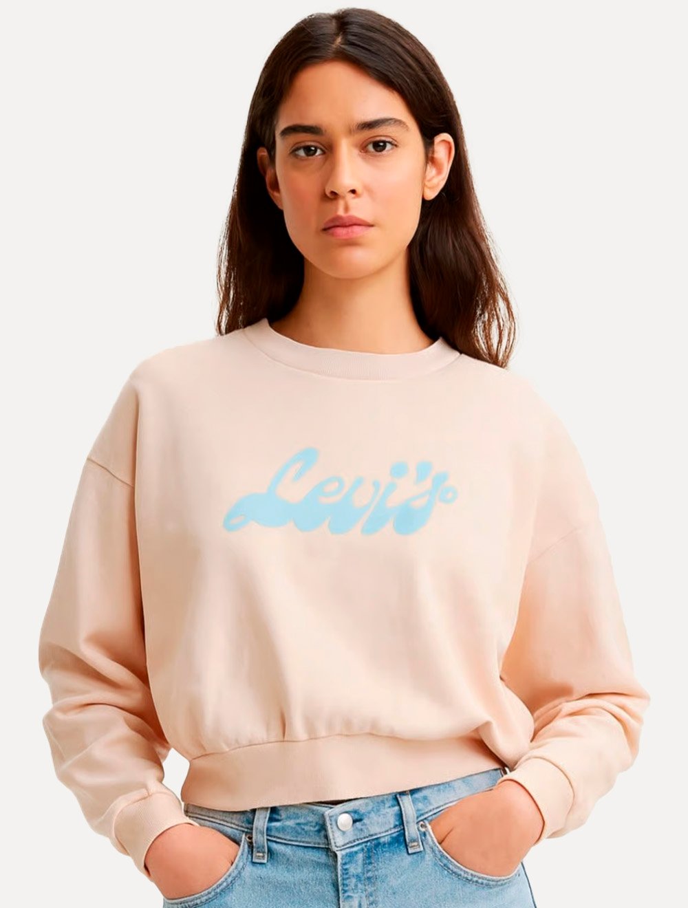 Moletom Levis Feminino Cropped Wave Retrô Logo Salmão