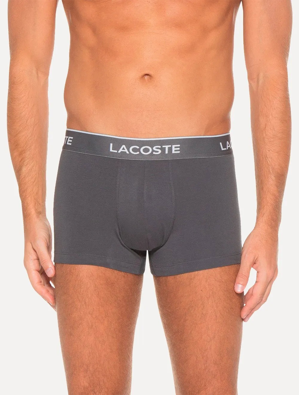 Cueca Lacoste Trunk Boxer Lettered Waist Cinza Pack 3UN