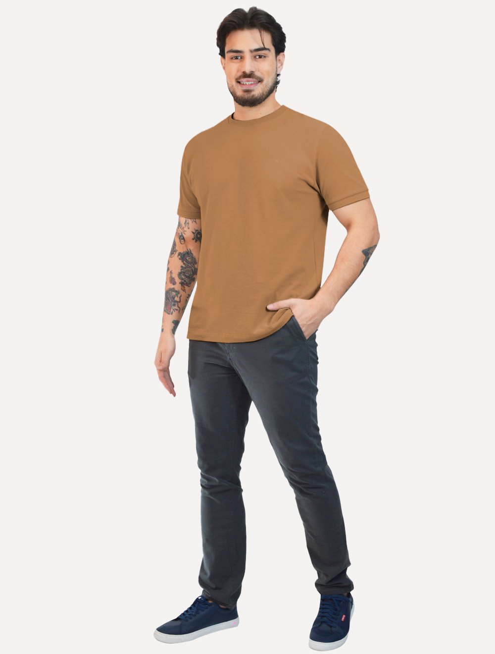 Camiseta Aramis Masculina Piquet Gola Retilinea Textura Marrom