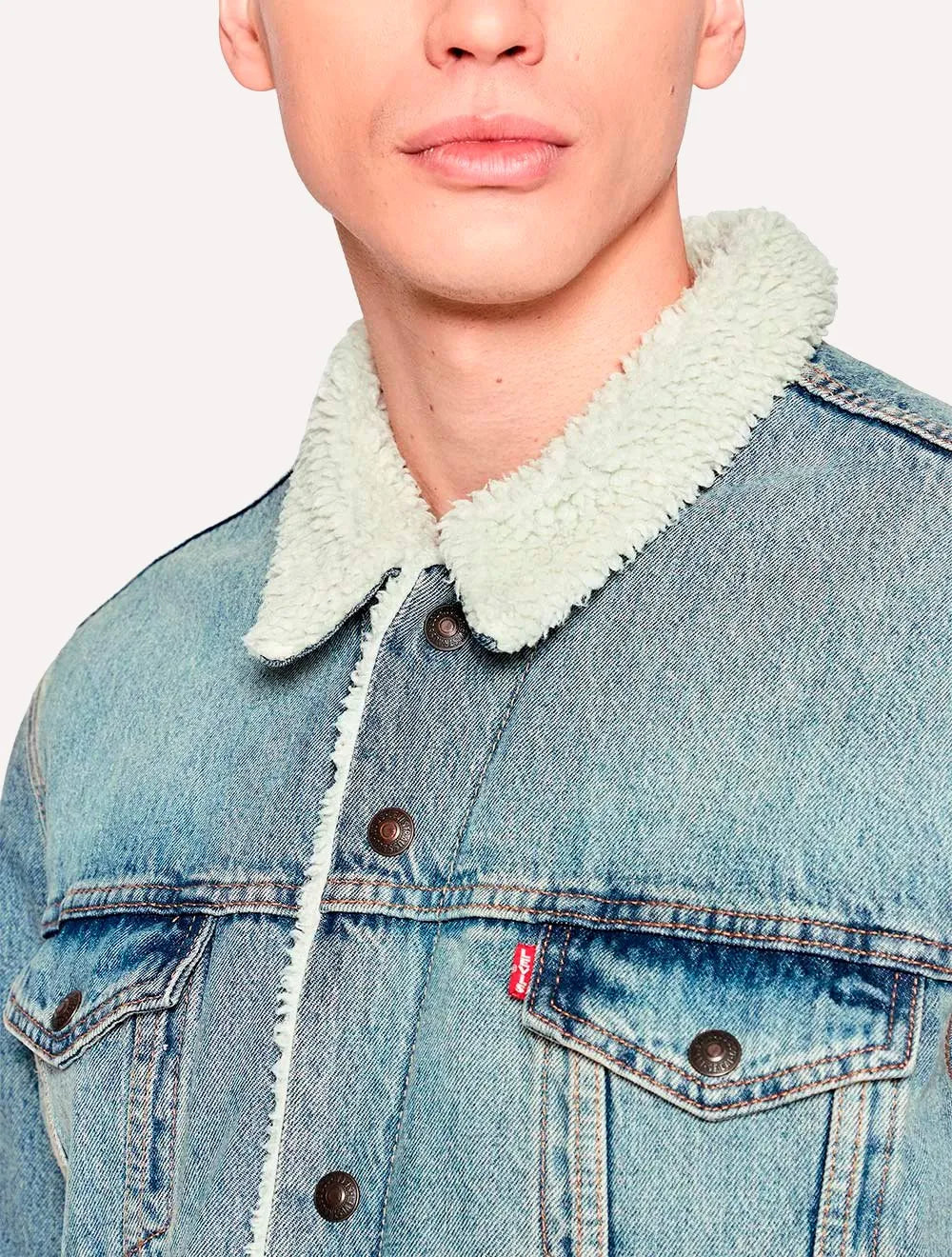 Jaqueta Jeans Levis Masculina Sherpa Trucker Azul Claro