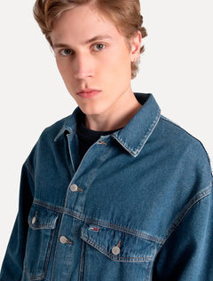 Jaqueta Tommy Jeans Masculina Ryan Trucker Denim Azul Médio