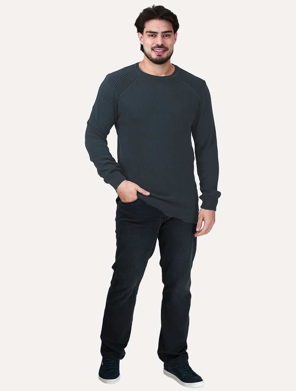 Suéter Dixen Masculino Tricot Nervura Ombro Azul Marinho