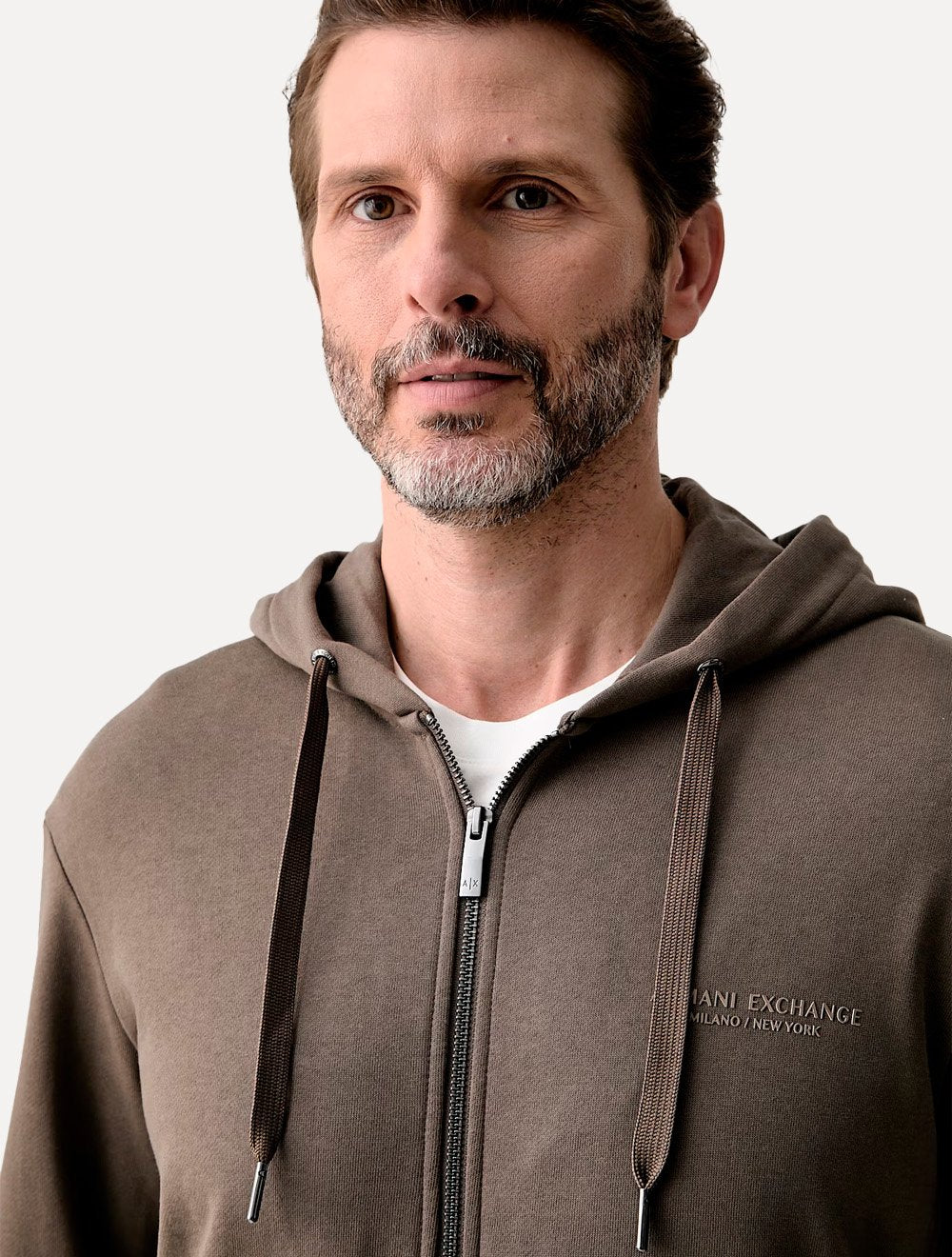 Moletom Armani Exchange Masculino Com Capuz Full Zip Subtle Logo Marrom