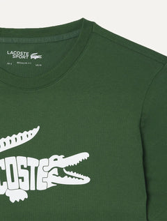 Camiseta Lacoste Masculina Regular Sport Dry Print Logo Verde Escuro