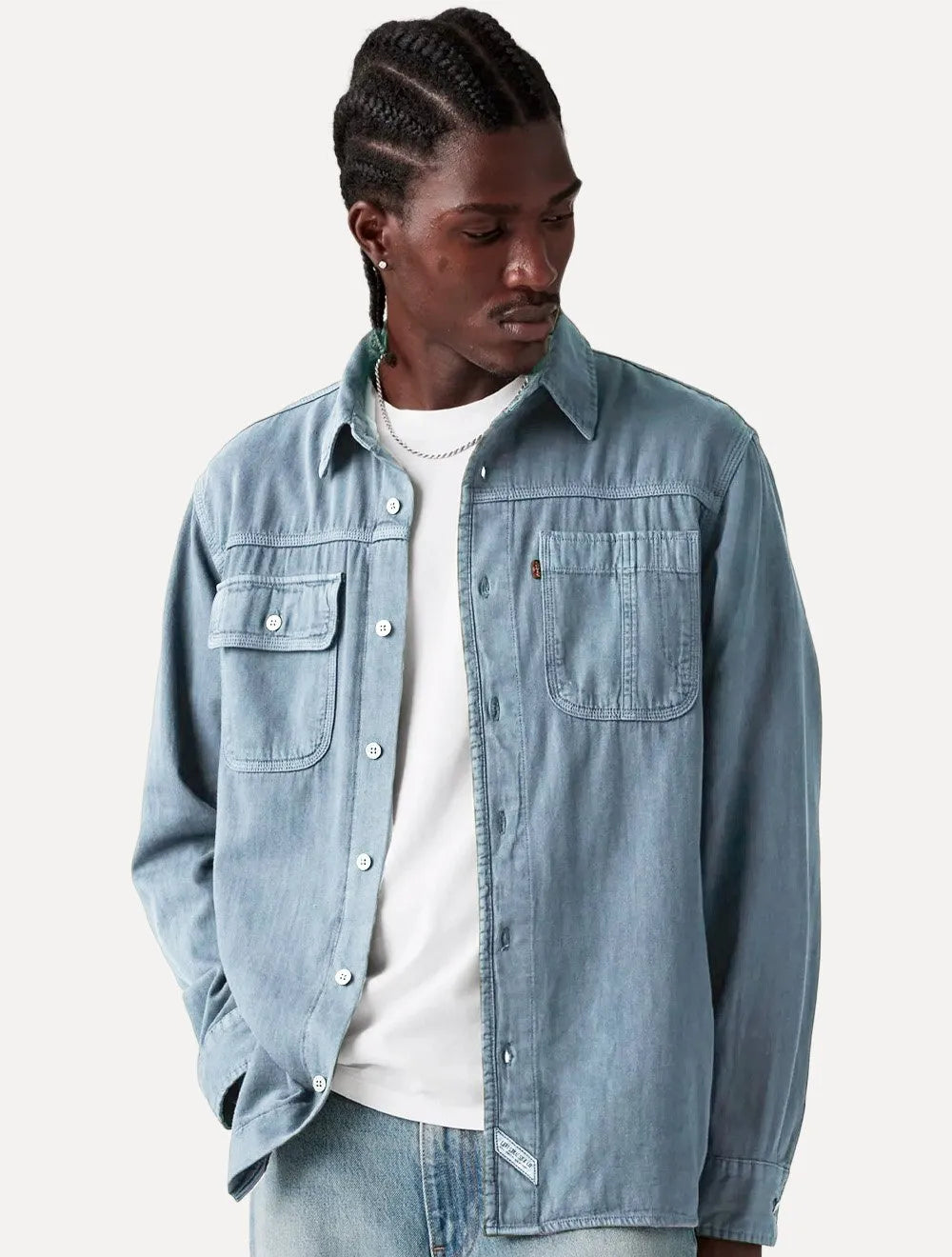 Camisa Levis Masculina Jeans Auburn Worker Azul Mescla