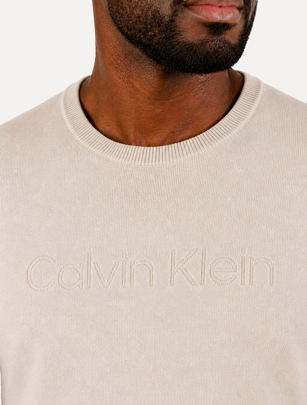 Suéter Calvin Klein Jeans Masculino Tricot Gola Careca Liso Areia