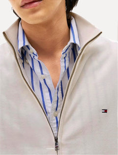 Suéter Tommy Hilfiger Masculino Essential Cotton Zip Through Off White