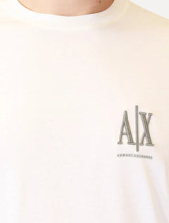 Camiseta Armani Exchange Masculina Embroidery AX Grey Logo Off-White