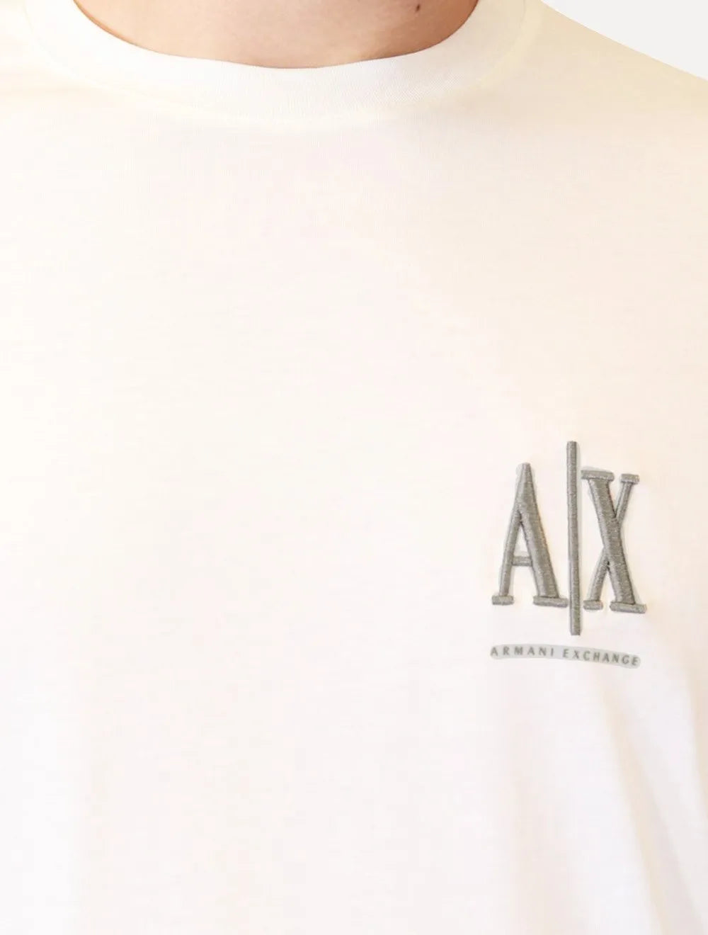Camiseta Armani Exchange Masculina Embroidery AX Grey Logo Off-White