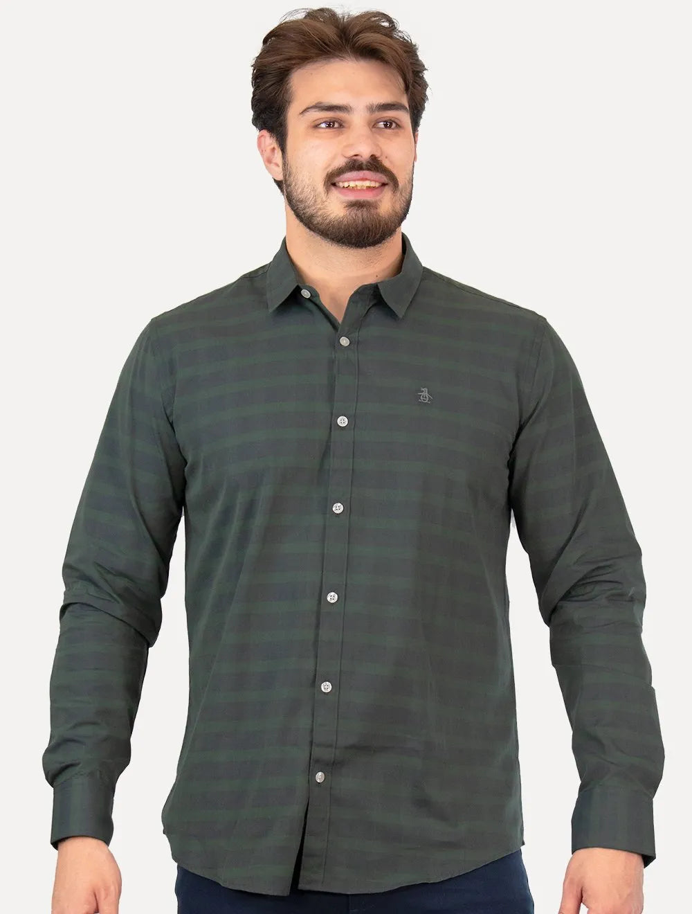 Camisa Original Penguin Masculina Regular Urban Listras Verde Escuro