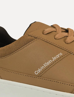 Tênis Calvin Klein Jeans Masculino Couro Sash Logo Basico Marrom Claro