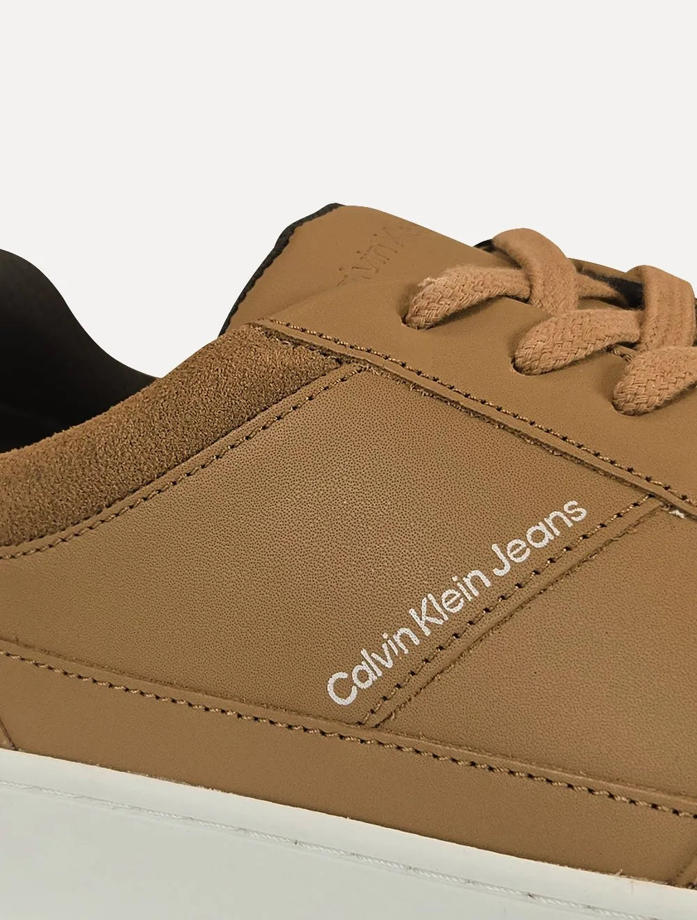 Tênis Calvin Klein Jeans Masculino Couro Sash Logo Basico Marrom Claro