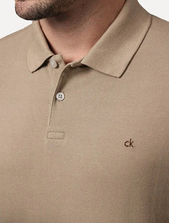 Polo Calvin Klein Masculina Piquet Slim Fit Sem Friso Cáqui Médio