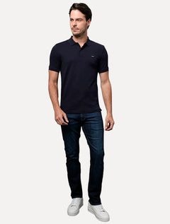 Polo Calvin Klein Masculina Piquet Slim Stretch Button Azul Marinho