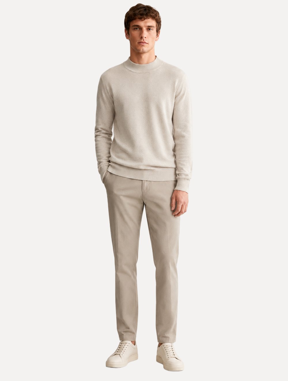 Suéter Dixen Masculino Tricot Basic Crewneck Cáqui Claro