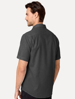 Camisa Dudalina Masculina Manga Curta Slim Superfine Cotton Tricoline Lisa Cinza Médio
