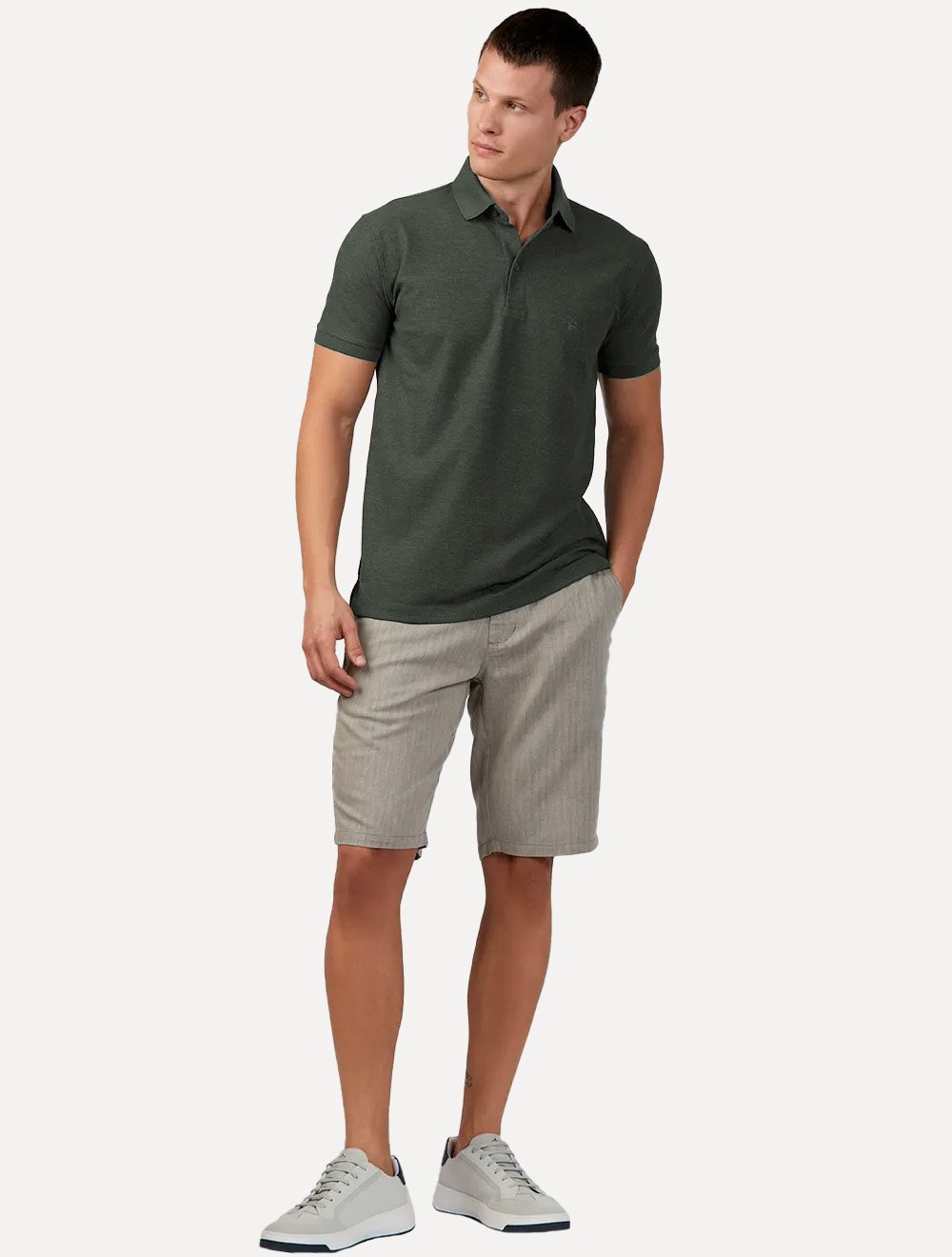 Polo Dudalina Masculina Piquet Basica Logo Bordado Verde Militar Mescla