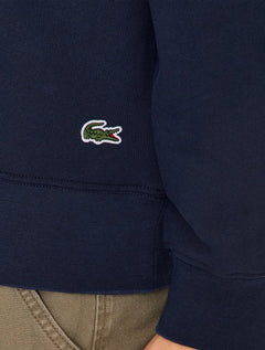 Moletom Lacoste Masculino Crewneck Classic Fit Cotton Fleece Logo Azul Marinho