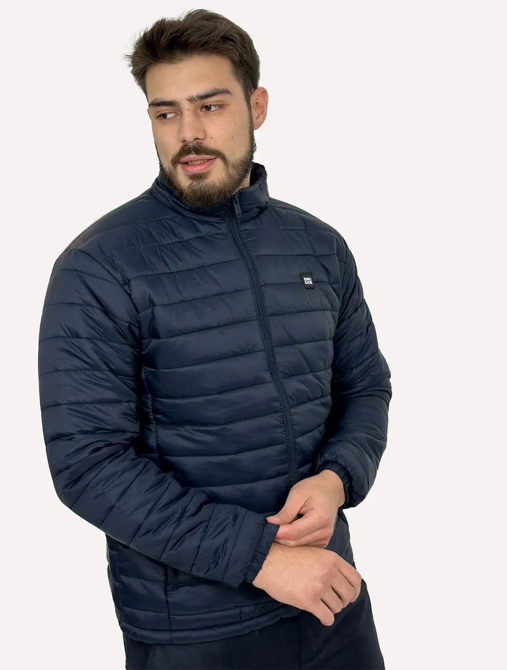 Jaqueta King & Joe Masculina Nylon Puffer Gola Azul Marinho