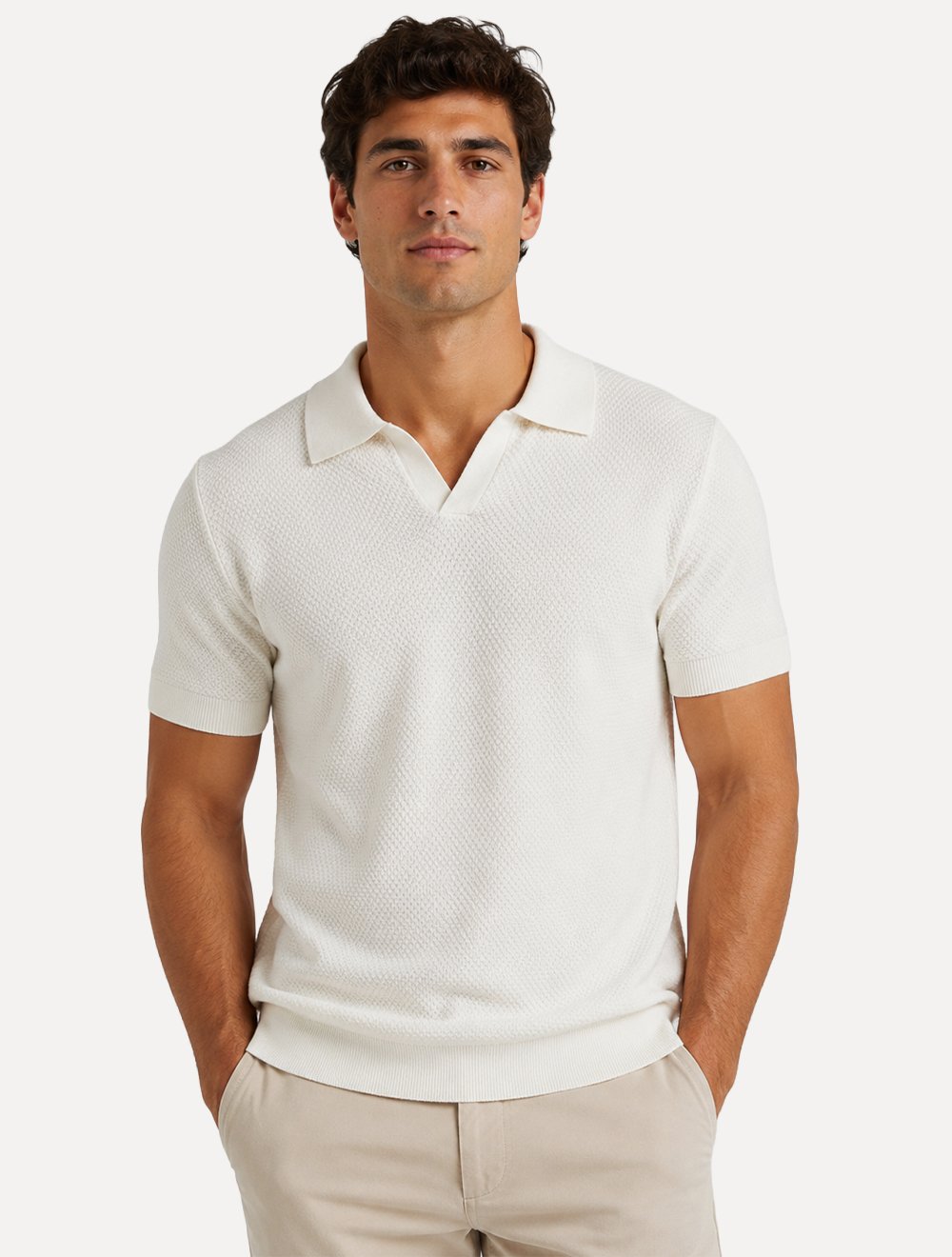 Polo Dixen Masculina Tricot Manga Curta Branca