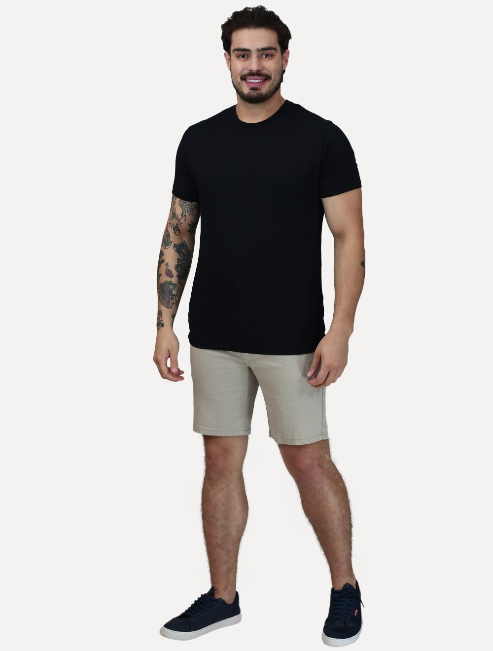 Bermuda K&J Black Masculina Casual Flex Cetim Cáqui