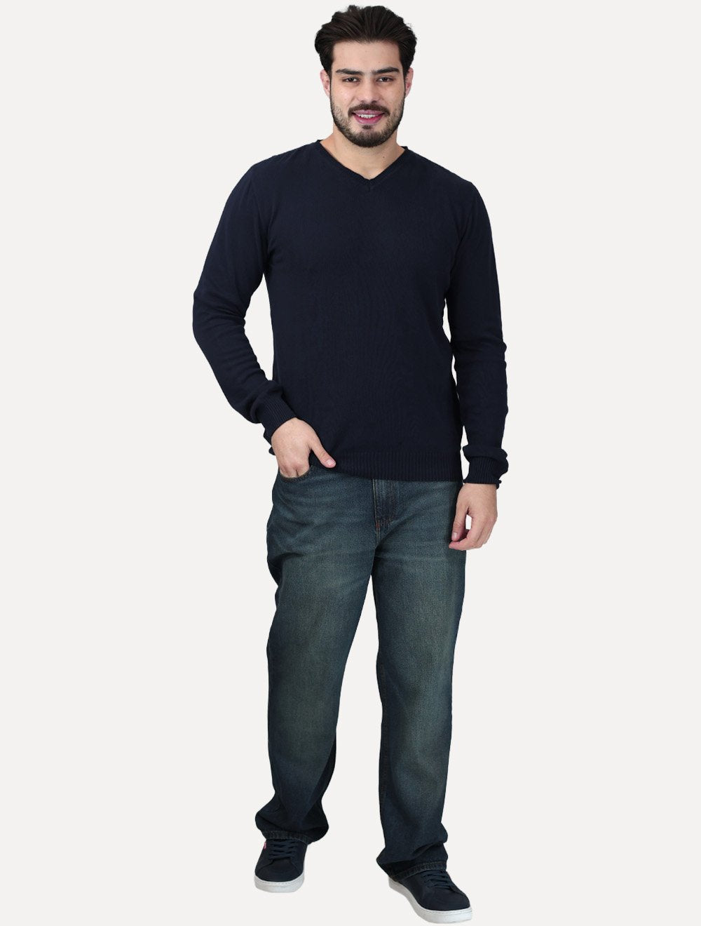 Suéter Dixen Masculino Tricot Tinturado Gola V Azul Marinho