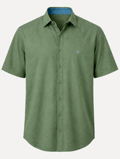 Camisa Dudalina Masculina Manga Curta Comfort Superfine Cotton Mono Logo Lisa Verde Claro