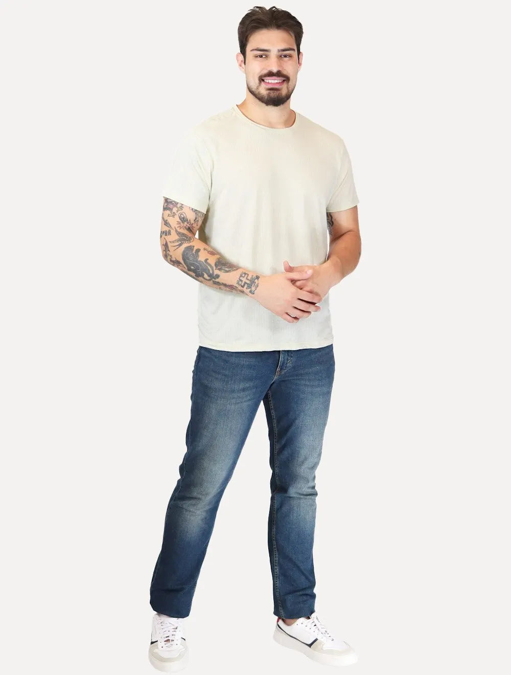 Camiseta Reserva Masculina Maquinetada Listrada Areia