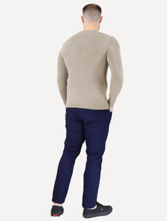 Suéter Calvin Klein Jeans Masculino Crewneck Tricot Mini Logo Cáqui Mescla
