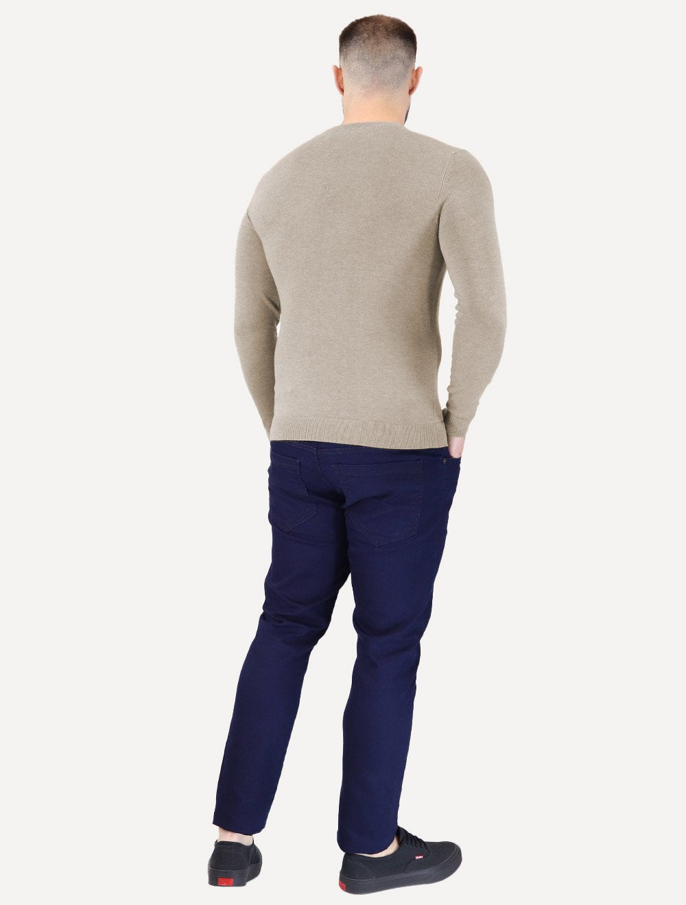 Suéter Calvin Klein Jeans Masculino Crewneck Tricot Mini Logo Cáqui Mescla