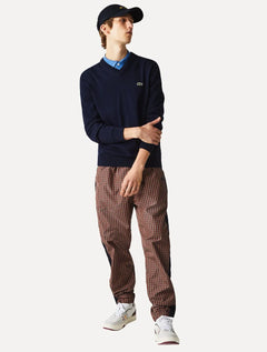 Suéter Lacoste Masculino Classic Fit Gola V Logo Azul Marinho