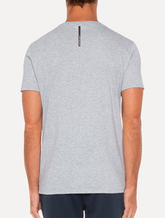 Camiseta Calvin Klein Jeans Masculina Gola V New Logo Dark Square Cinza Mescla