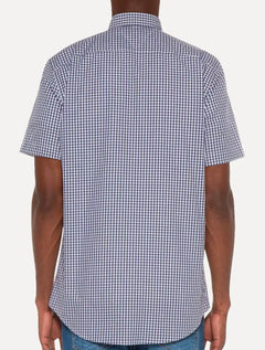 Camisa Tommy Hilfiger Masculina Manga Curta Xadrez Gingham Branca/Marinho