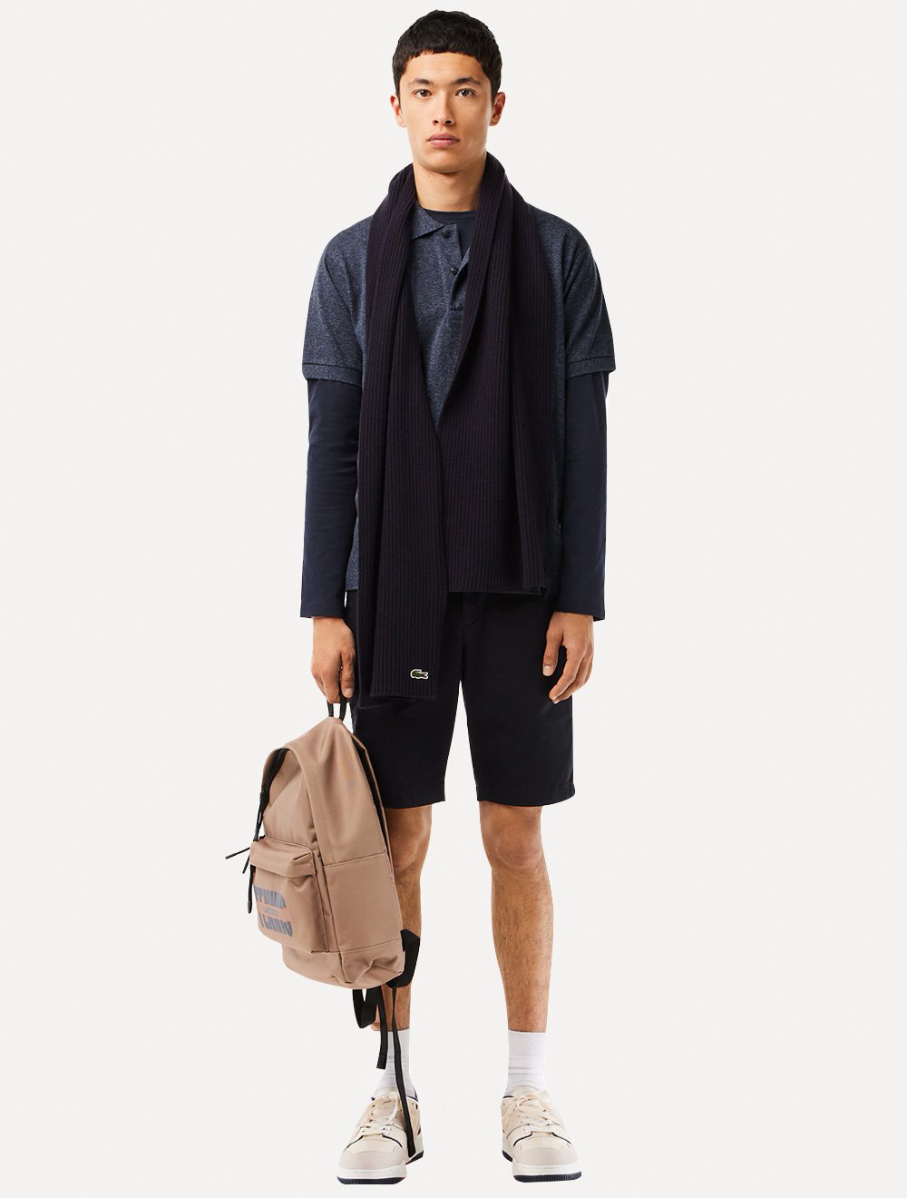 Polo Lacoste Masculina Classic Fit Mescla Azul Marinho