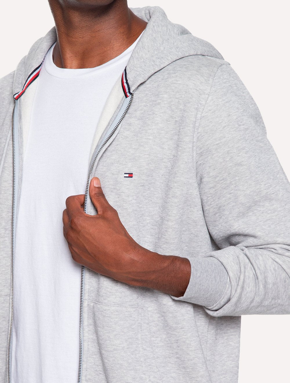 Moletom Tommy Hilfiger Masculino Flag Logo Zip-Through Hoody Cinza Mescla