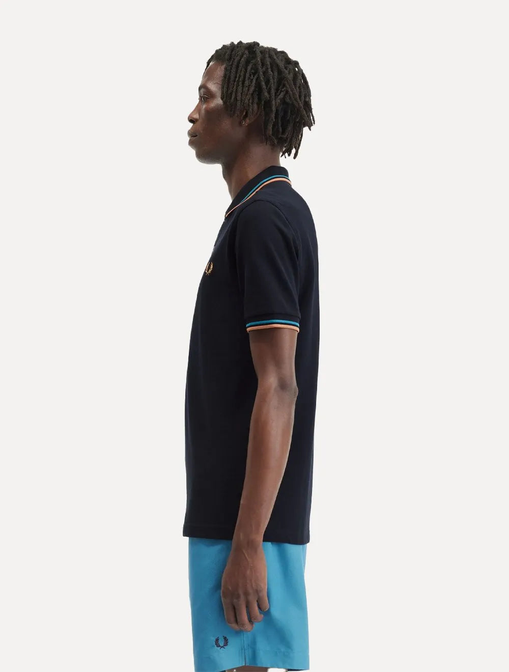 Polo Fred Perry Masculina Piquet Regular Blue Brow Twin Tipped Azul Marinho
