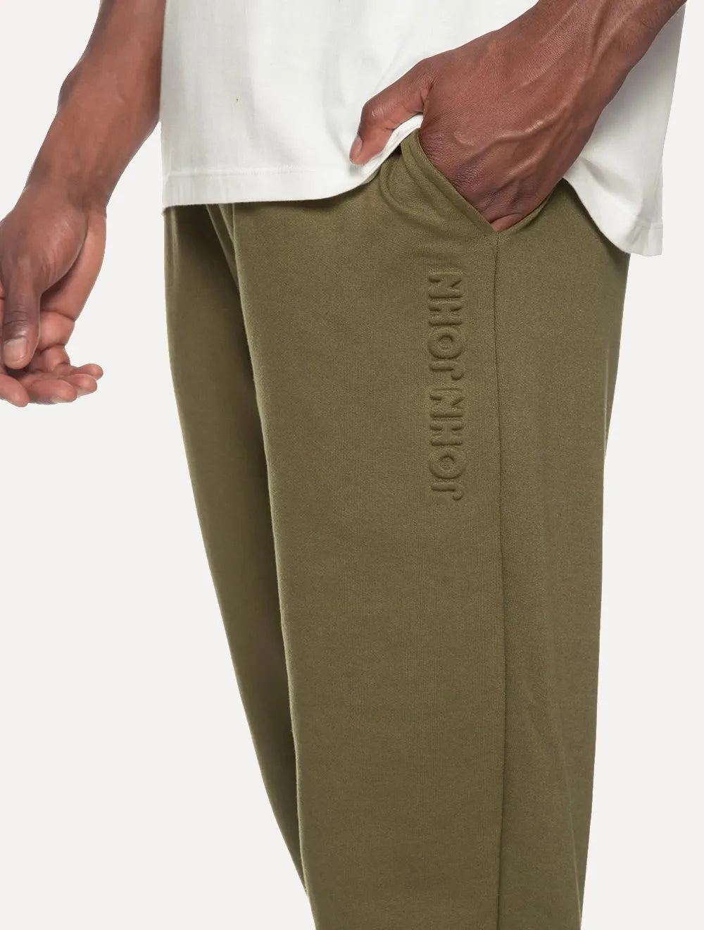 Calça John John Moletom Masculina Embossed Taupe Cáqui