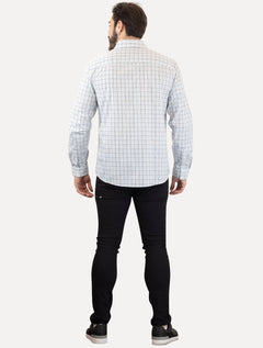 Camisa Calvin Klein Masculina Slim Fine Check Xadrez Branca