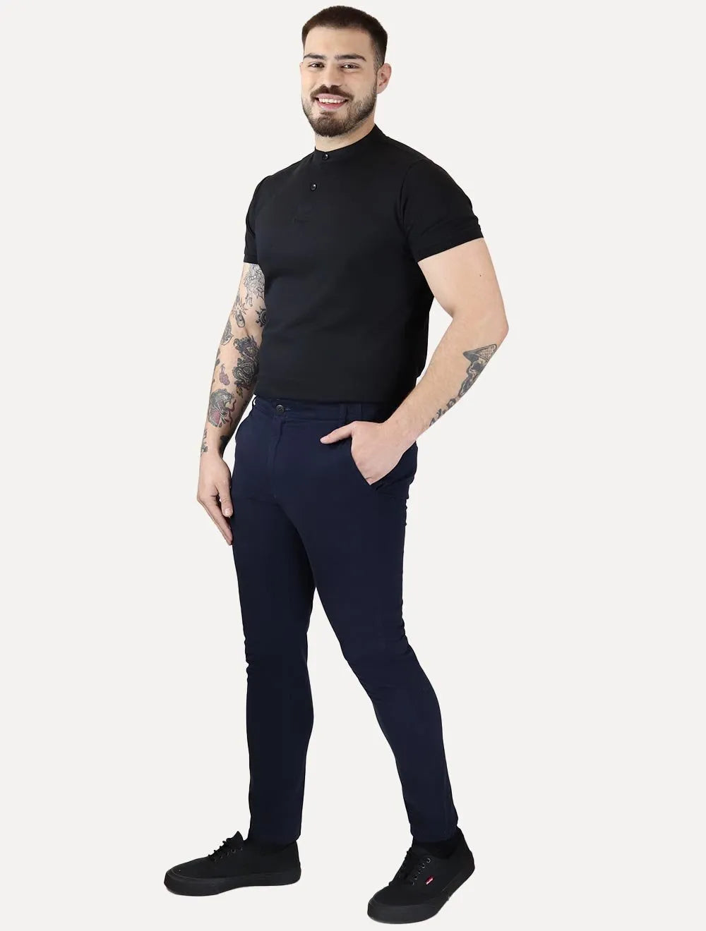 Calça Aramis Masculina Chino Sarja Classica Button Azul Marinho
