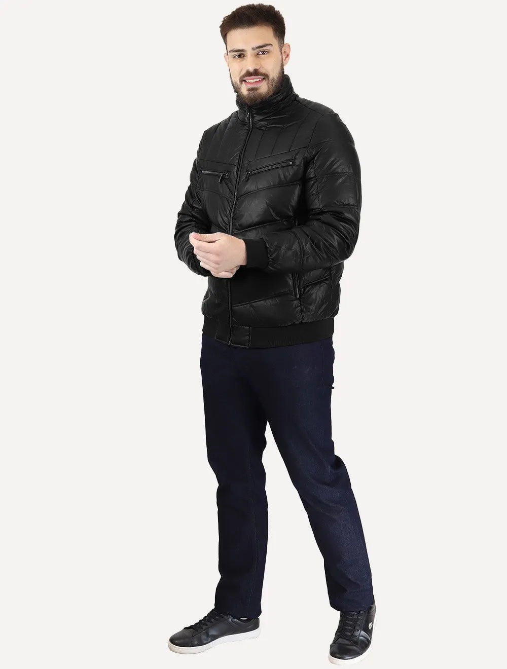 Jaqueta Victory Eagle Masculina PU Leather Bomber Zip Preta