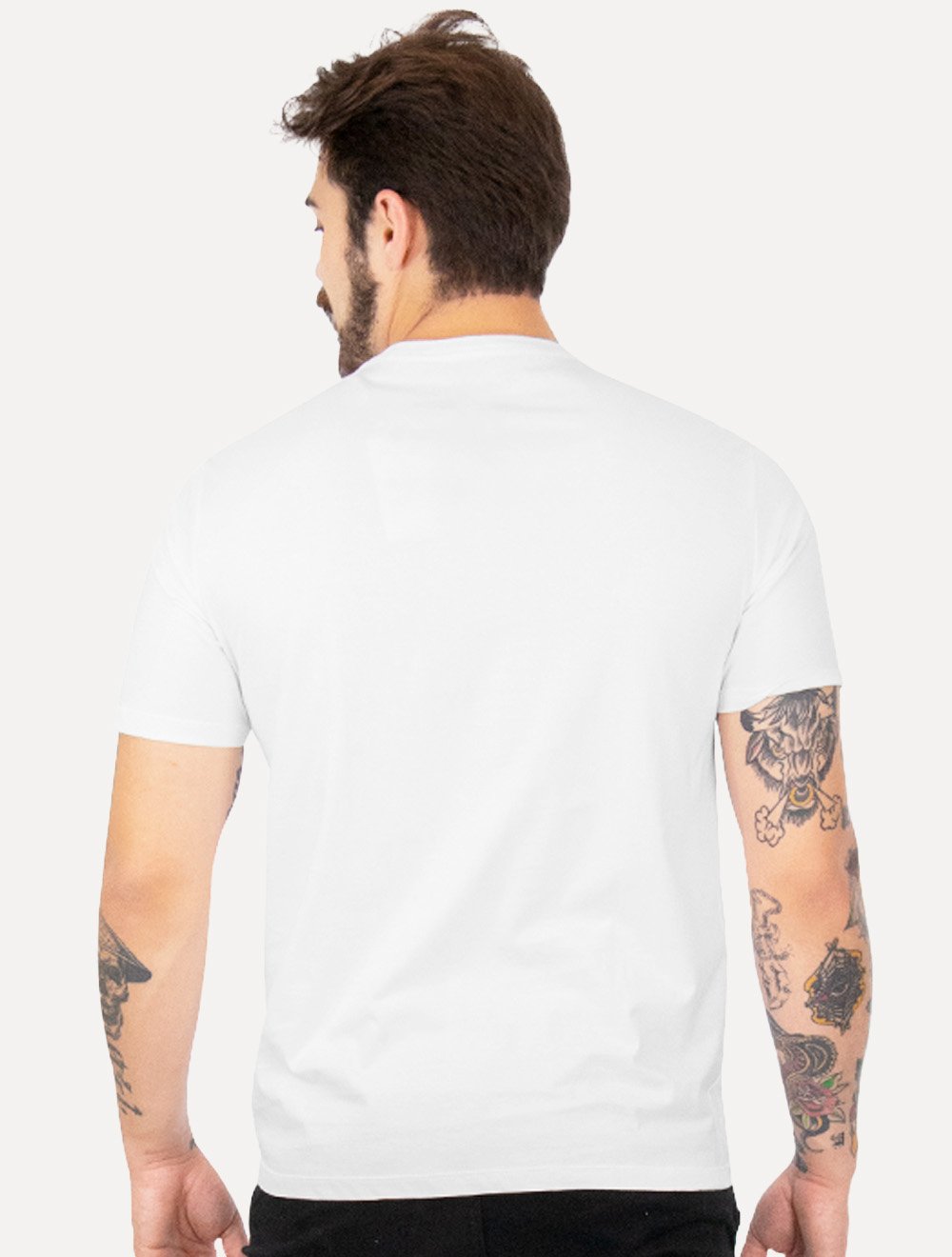 Camiseta Calvin Klein Swimwear Masculina V-Neck Slim Fit Logo Branca