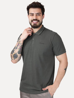 Polo Guess Masculina Piquet Silk Linear Dark Friso Chumbo