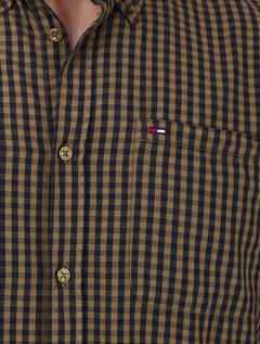 Camisa Tommy Jeans Masculina Relaxed Xadrez Poplin Pocket Marrom