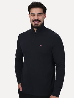 Suéter Tommy Hilfiger Masculino Essential Cotton Half Zip Mock Azul Marinho
