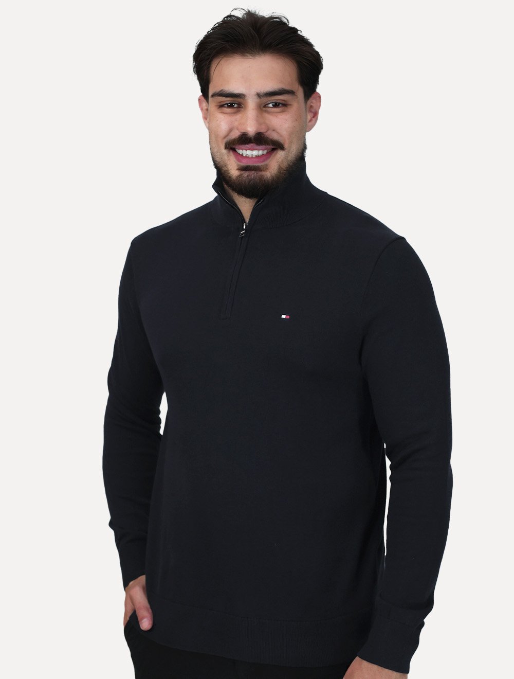 Suéter Tommy Hilfiger Masculino Essential Cotton Half Zip Mock Azul Marinho