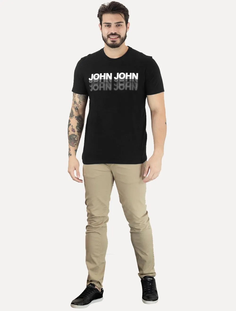 Camiseta John John Masculina Regular Logo Shadow Repeat Preta